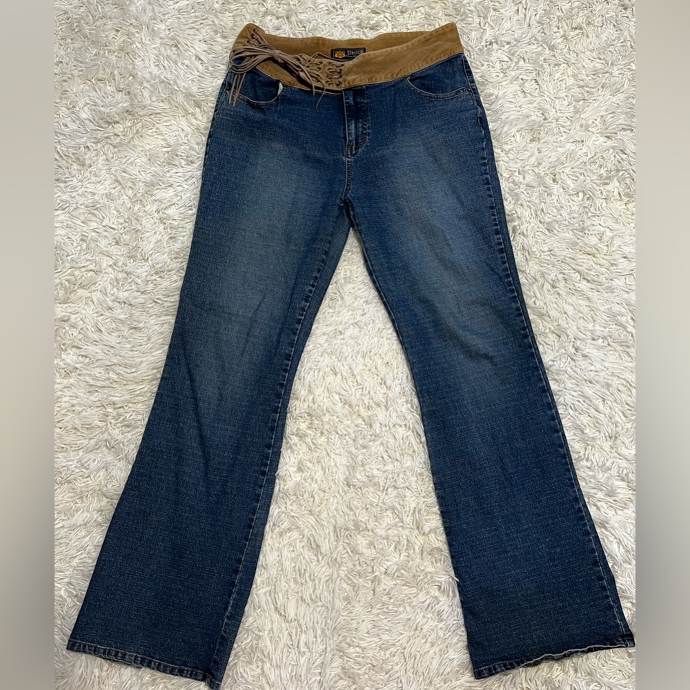 Lace waist belt flared pants